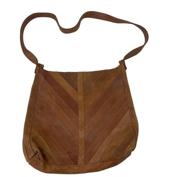 Raven + Lily Brown Leather Chevron Shoulder Bag - Picture 2 of 5